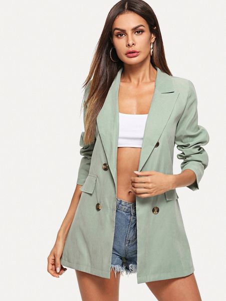 

double breasted solid blazer 79vs#, White