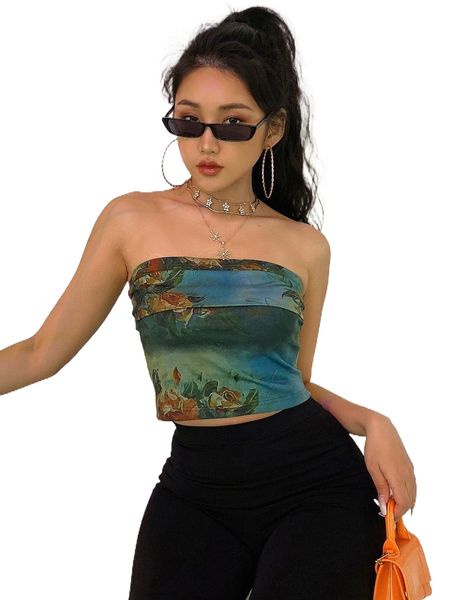 

dazy floral print crop tube e8ex#, White