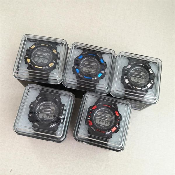 

5 pieces per lot silicone band stainless steel back cover digital display fashion sport man digital watches box packing as po g260d, Slivery;brown