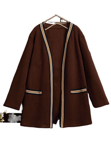 

plus contrast tape open front coat l7uo#, Black