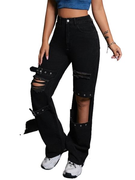 

buckled cutout wide leg jeans c5qq#, Blue