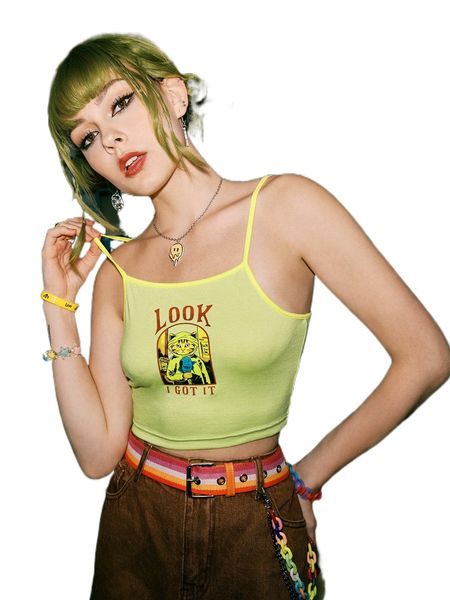 

romwe x lasthopeparty street life cat & letter graphic crop cami m5g9#, White