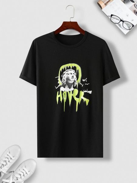 

men figure & letter graphic tee q1tz#, White;black