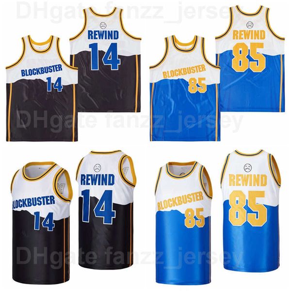 

movie #14 video blockbuster 85 rewind basketball jerseys hip hop high school breathable hiphop team color blue black for sport fans pure cot