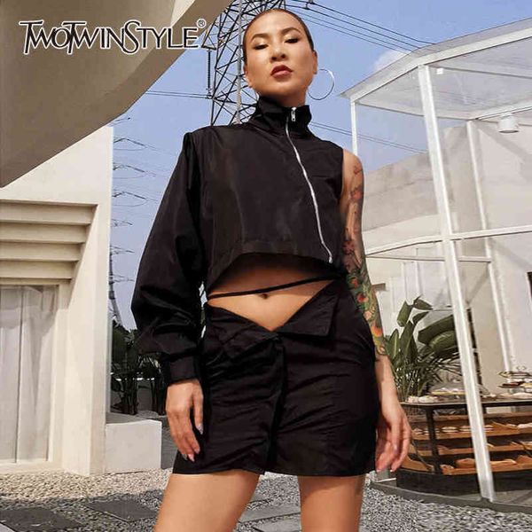 

hollow out asymmetrical dress for women turtleneck long sleeve streetwear mini dresses female fashion clothing 210423, Black;gray