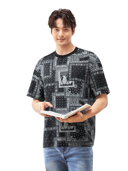 

men paisley and scarf print tee c7g7#, White;black