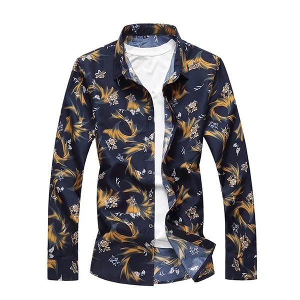 

autumn fashion men shirt long sleeve flower shirt men casual men clothing floral hawaiian shirt 4xl 5xl 6xl 7xl 210412, White;black