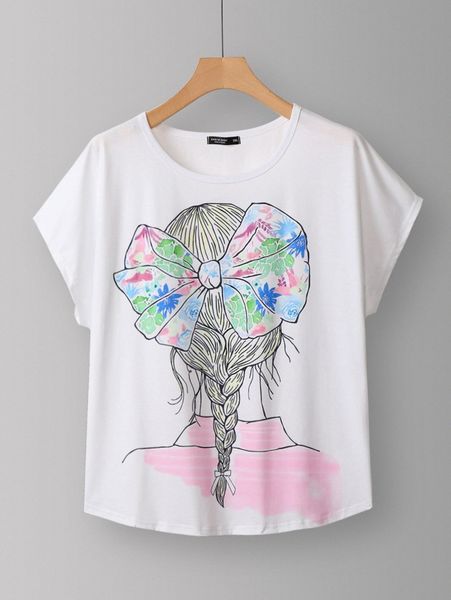 

plus figure graphic batwing sleeve tee c9mk#, Black