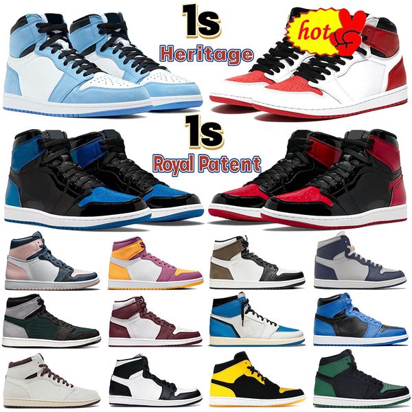 

2022 mens 1 high og basketball shoes 1s heritage university blue royal patent bred atmosphere dark mocha brotherhood shadow unc twist boots, Black