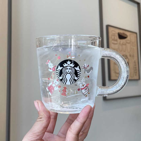 

starbucks cup christmas carnival cold change glass with drill handle coffee color drink large capacity