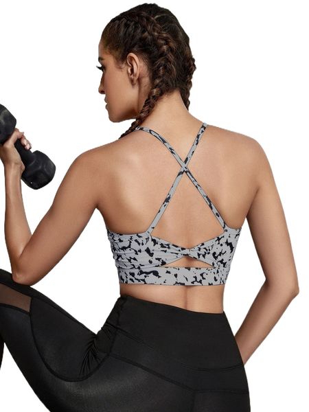 

tie dye crisscross backless sports bra 10ul#, Gray