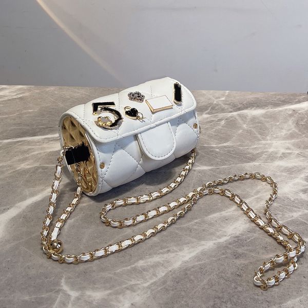 

14/20cm designer 2022 cylinder flap bag lambskin classic badge quilted plaid bags metal hardware leather chain one shoulder crossbody luxury