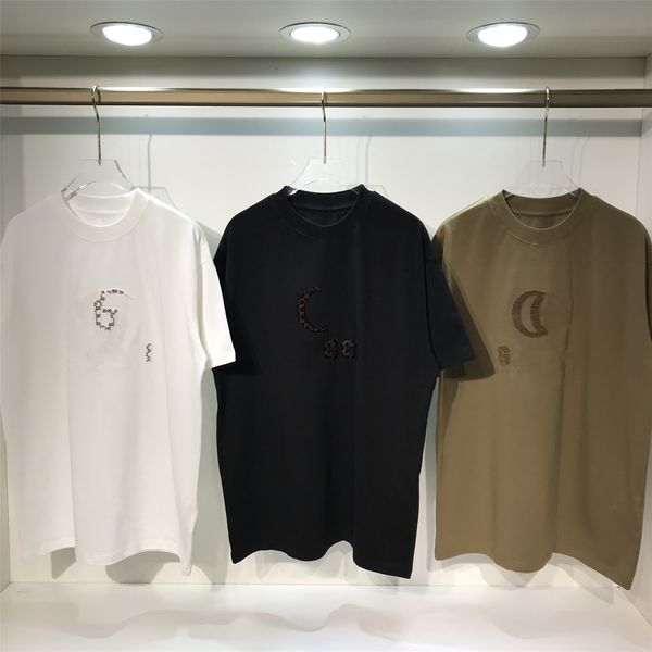 

men's t-shirts luxurys summer casual short t shirt letter embroidery double yarn fabric technology shirts men women t-shirt short sleev, White;black