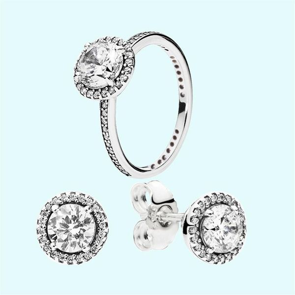 

women wedding ring & earring sets big cz diamond jewelry 925 sterling silver rings with original box for pandora women stud earrin214y, Slivery;golden