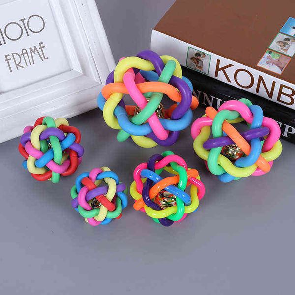 

small pet toy tpr sounding rainbow ball dog cat colorful woven bell ball