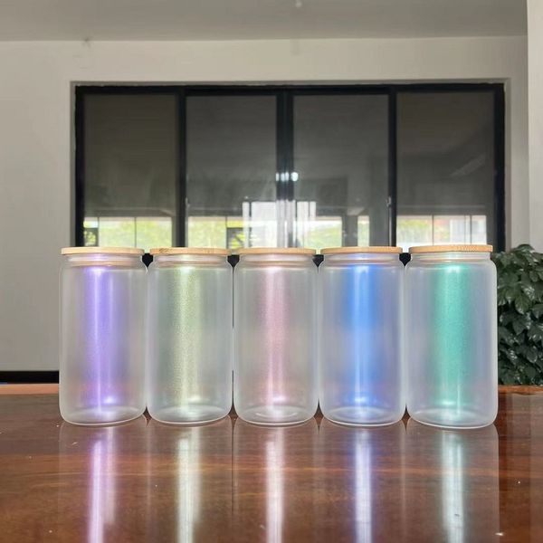 16oz 25 oz de caneca de pedceneira de sublimação fluorescente copo de vidro de vidro de vidro e feminino Sports ao ar livre Jar de vidro de vidro canecas apertadas carros de bambu tampa de palha no atacado