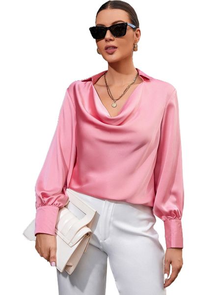 

draped front bishop sleeve blouse i4xm#, White