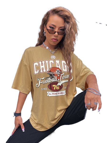 

rugby & slogan graphic drop shoulder oversized tee d99f#, White