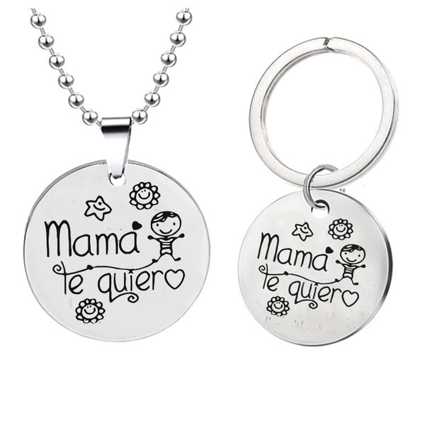 Mama Te Quiera Metal Mektup Anahtarlık Yüzükler Erkekler Kadınlar Için Araba Tuşları Yüzük Kolye Teşekkürler Anneler Günü Doğum Günü Hediyesi Toptan Paslanmaz Çelik