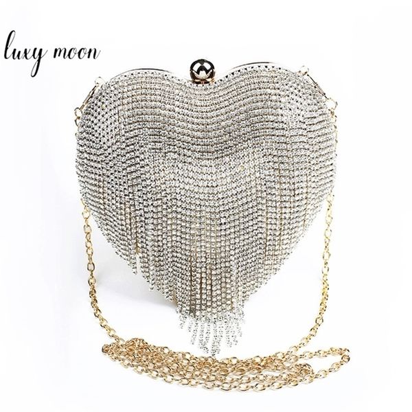 

heart shaped gold bridal clutch bag luxury wedding silver crystal tassel evening bag crossbody bag zd2132 220531