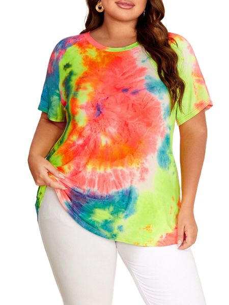 

plus tie dye raglan sleeve tee a69y#, Black