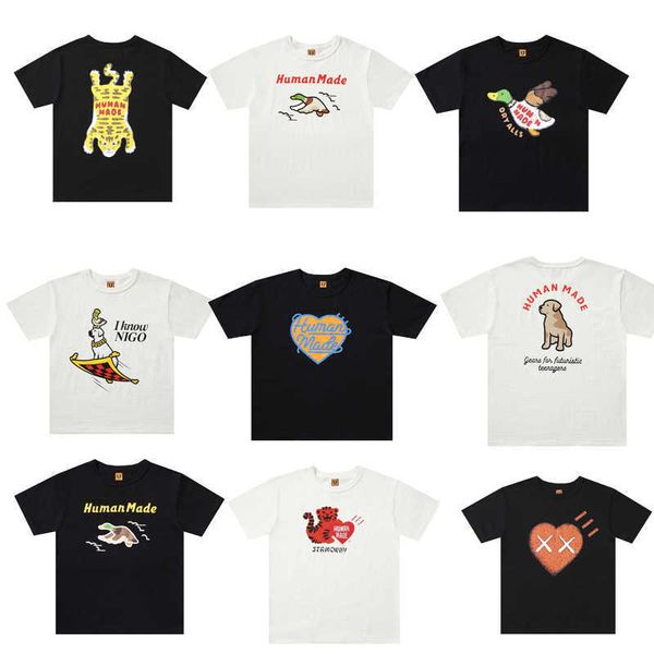 

nigo fashion brand human made tiger wild goose t-shirt cartoon flying blanket short sleeve men and women loose round neck duck dog, White;black