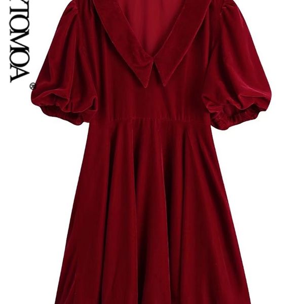 

women fashion pleated velvet mini dress vintage short puff sleeve side zipper female dresses vestidos mujer 220526, Black;gray
