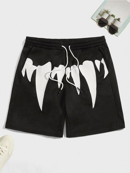 

men graphic print drawstring waist shorts d7ek#, White;black