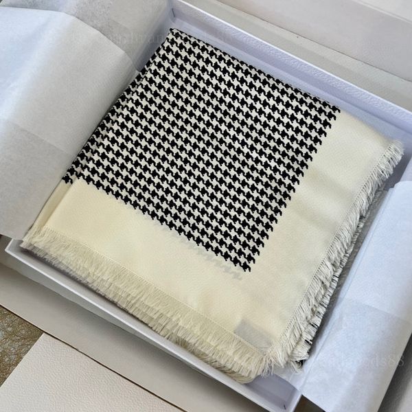 

luxury new style scarves wholesale black and white houndstooth handmade tassel silk scarf women's original quality woman print designer, Blue;gray