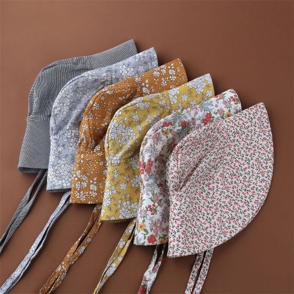 

summer sun hat baby girls boys caps vintage floral bonnet children kids uv protection beach bucket hats 220714, Yellow