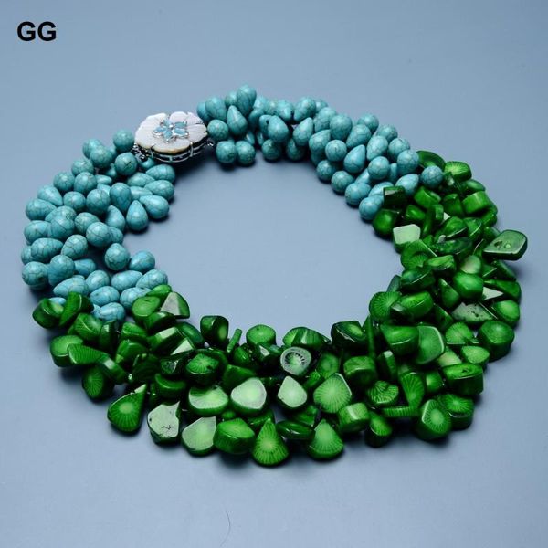 Colares de pingentes jóias guaiiguai 3 fileiras de linhas verdes coral azul azul azul turquesa de gemas reais de colar de casca de flores de flores artesanal para mulheres