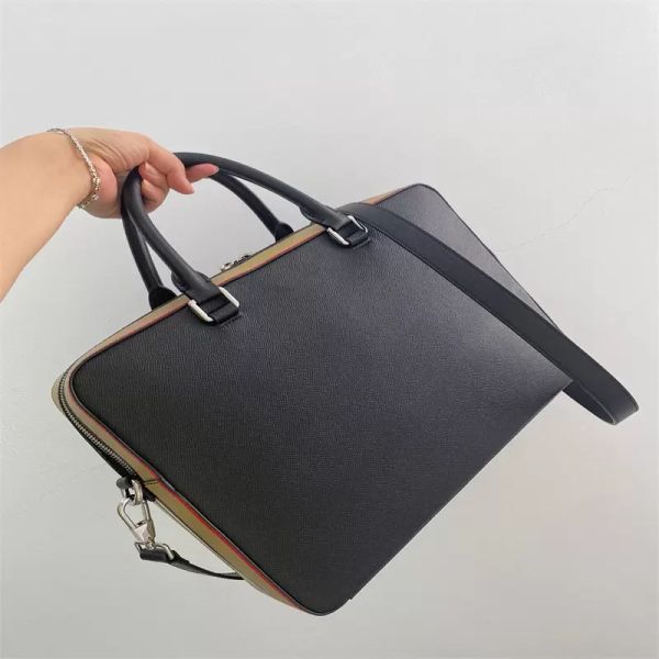 

luxurys men business briefcase one shoulder diagonal handbag computer bag genuine leather zipper letter canvas interior simple casual pocket
