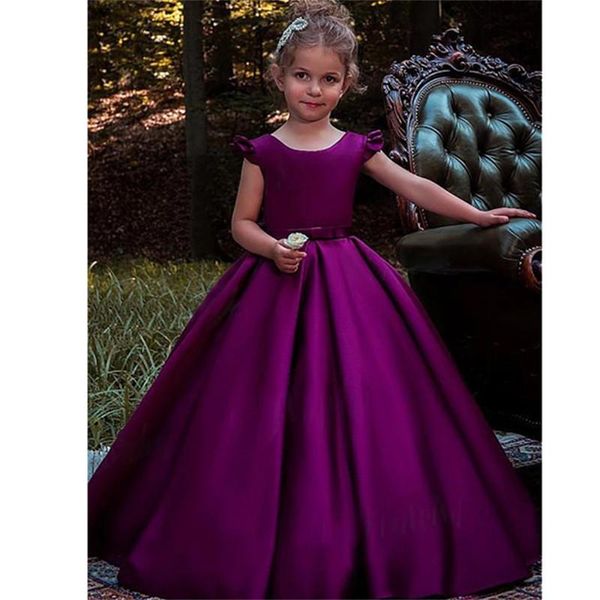 Kız Elbiseleri Mor Çiçek Kız Elbise Düğün Kızlar İçin İlk Komünyon Saten Prenses Elbise Boncuklu Kanat Zarif Çocuk Dressesesgirl's