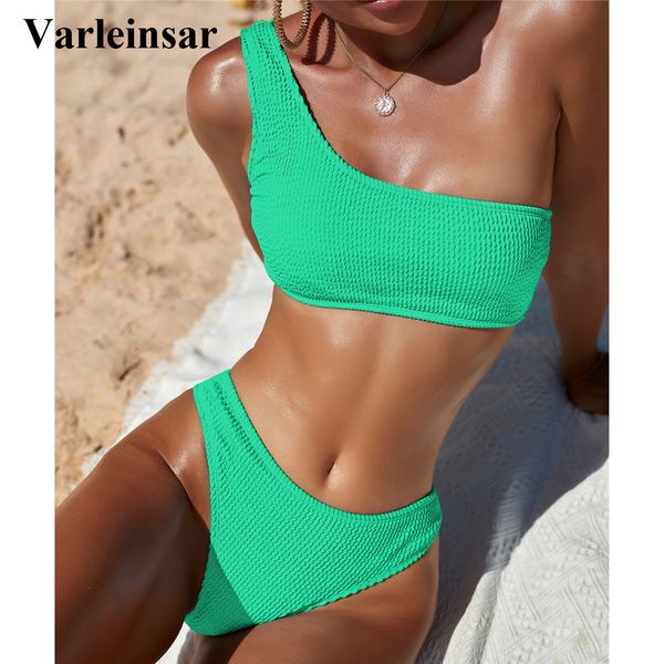 

2022 new one shoulder high cut bikini female swimsuit women swimwear two-pieces bikini set bather bathing suit swim v1560, White;black