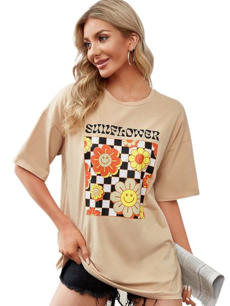 

x skilline letter & cartoon graphic drop shoulder tee l99p#, White