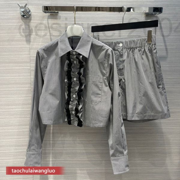

women's tracksuits designer at39205 shenzhen nanyou sweet girl lotus lace shirt plaid shorts two-piece set high-end female 13a2, Gray