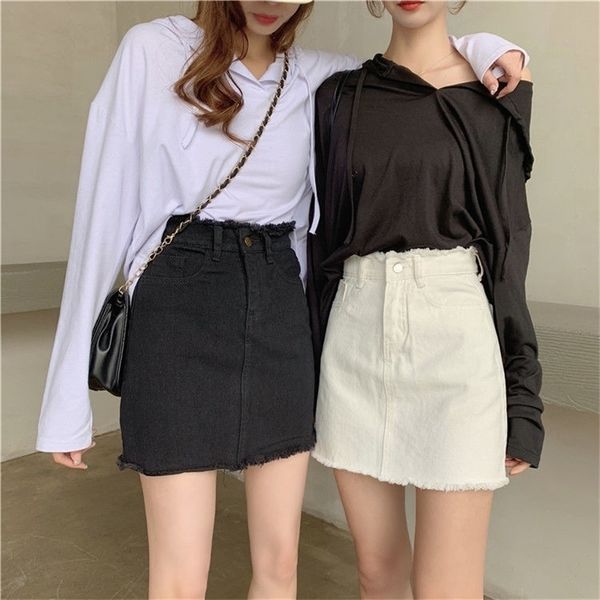 

100% cotton summer high waist women skirts student aline short skirt black white e3225 y200326