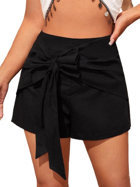 

tie front solid shorts a9nl#, White;black