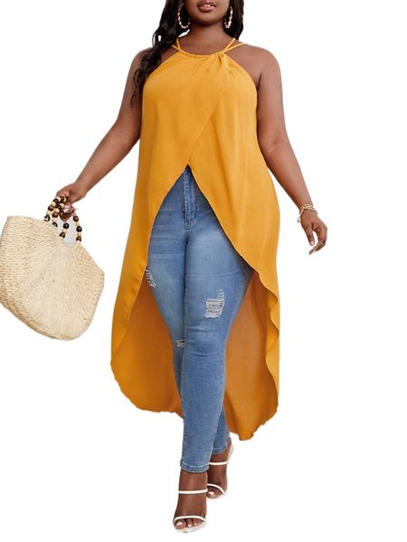 

sxy plus wrap high low hem criss cross back a3nk#, Black