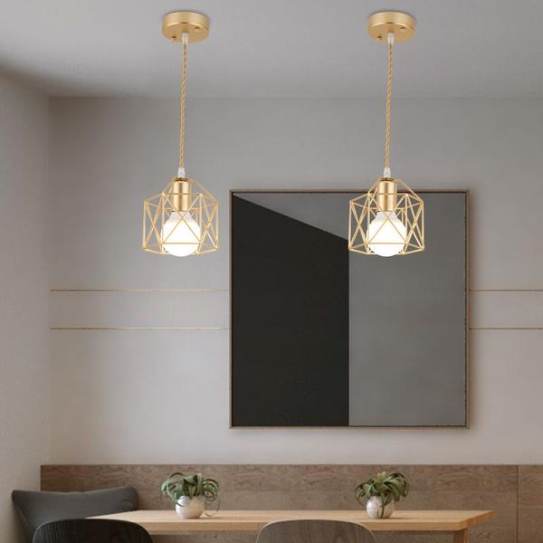 Lâmpadas pendentes Modern simples lustre LED LED Creative Iron Gold e Black Cage Living Sala de restaurante Shop Bar Lighting DecorationPenda