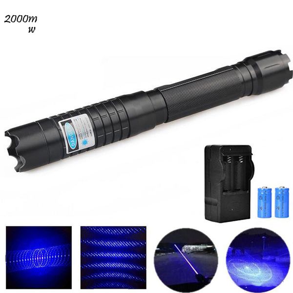 Burning Blue Laser Pointer leistungsstärker 445 nm 10000 m Burns Torch 450 nm fokussierbares Taschenlampenbrand -Match mit 5 -Sterne -Kappe 220510