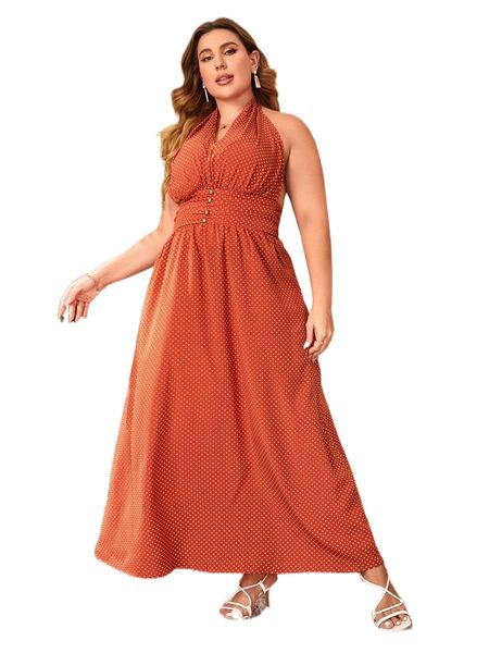 

plus polka dot button front ruched bust dress g3vs#, Black