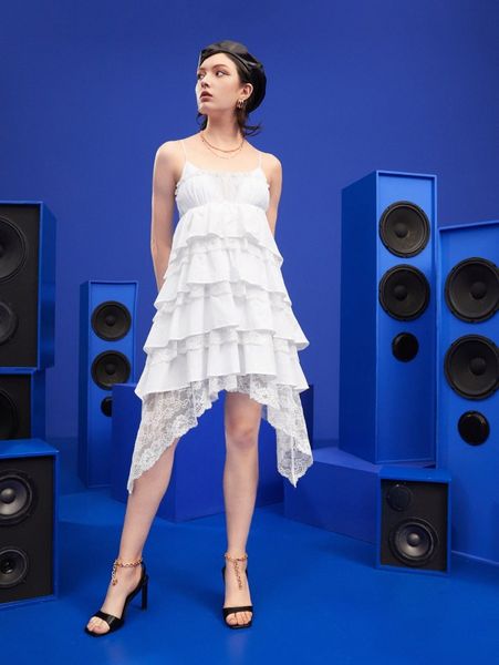 

x gytarh layered hem lace panel cami dress s43i#, Black;gray