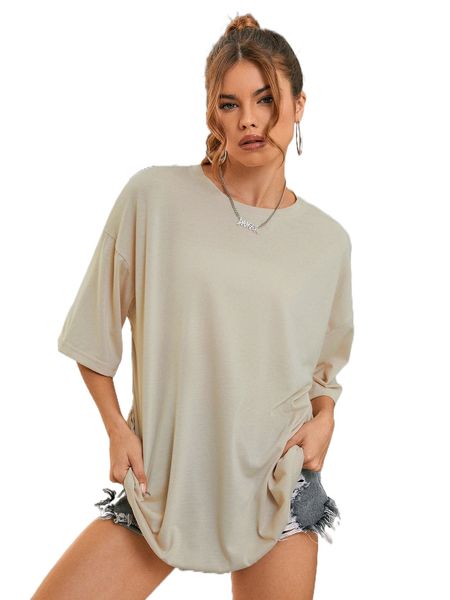 

solid drop shoulder oversized tee c9l3#, White