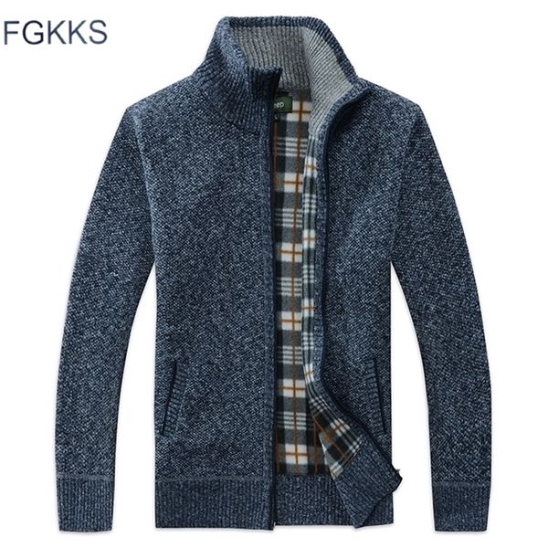 

fgkks men s slim casual sweater coats winter fashion brand mens cardigan high collar pockets knit outwear coat sweater male lj200916, White;black