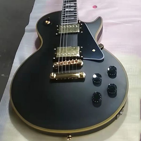 

customized matt black finish electric guitar with ebony fretboard and fret binding