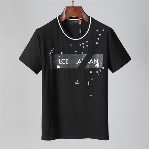 

summer retro mens designer rhinestone t-shirts short-sleeve slim crew 256n, White;black