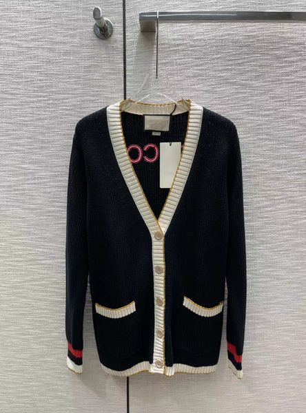

2022 new autumn winter milan runway sweaters v neck long sleeve women's sweater high end jacquard designer sweater 0825-3, White;black