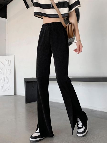 

women's pants & capris spring summer women's classic with side slits slacks green high waisted soft casual wide trousers for women, Black;white