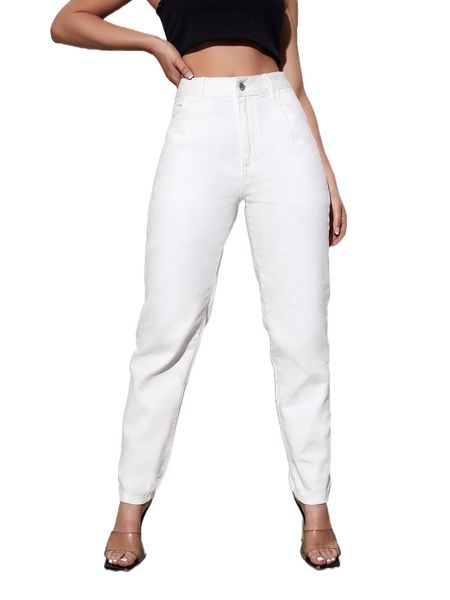 

high waist solid jeans q8jx#, Blue